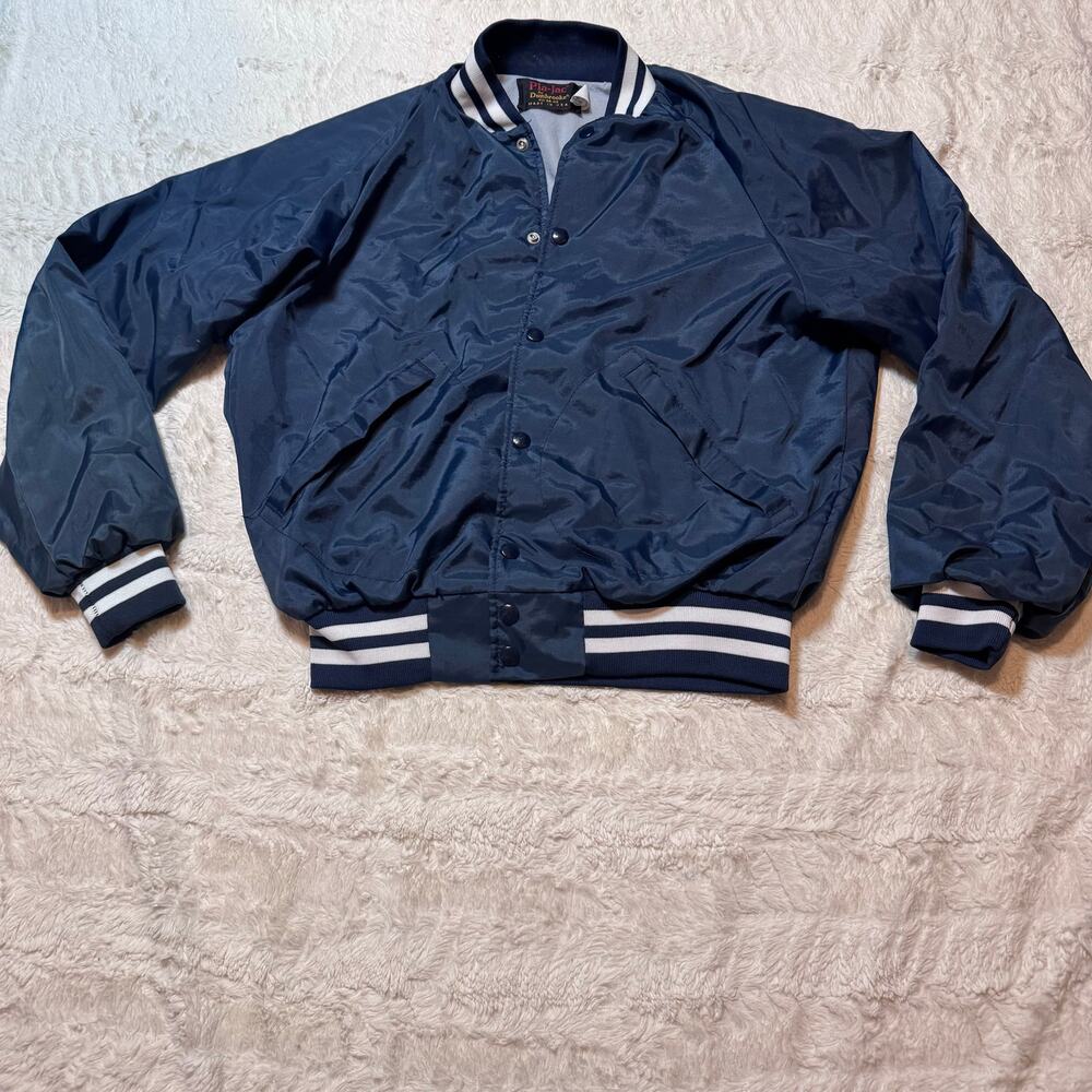 Vintage Pla-Jac Dunbrooke Navy Bomber Jacket | USA Made 70s 80s Varsity 40 M-L